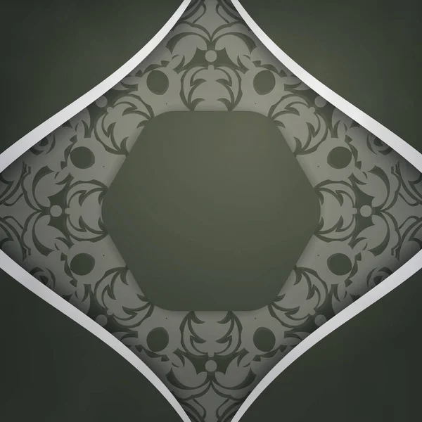 Brochure Est Vert Foncé Avec Mandala Dans Motif Blanc Prêt — Image vectorielle