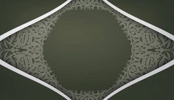 Tmavě Zelená Barva Banner Šablona Indickým Bílým Vzorem Pro Design — Stockový vektor