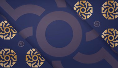 Metin altında tasarım için mandala altın süsü bulunan koyu mavi rengin arkaplanı