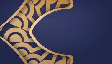 Logonuzun altında tasarlamak için mandala altın süsü bulunan koyu mavi rengin arkaplanı
