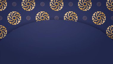 Metnin altındaki tasarım için mandala altın desenli koyu mavi rengin arkaplanı