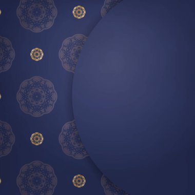 Koyu mavi bir kartvizit ve işleriniz için altın mandala süsleri..