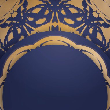 Koyu mavi bir kartvizit ve işleriniz için eski altın süsler..