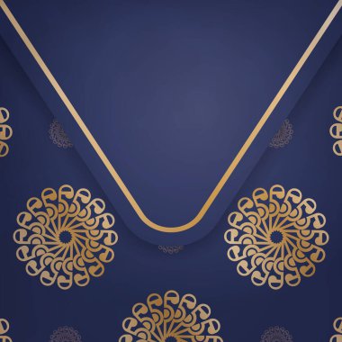 İş yeriniz için mandala altın süsü ile koyu mavi renkli kartvizit şablonu.