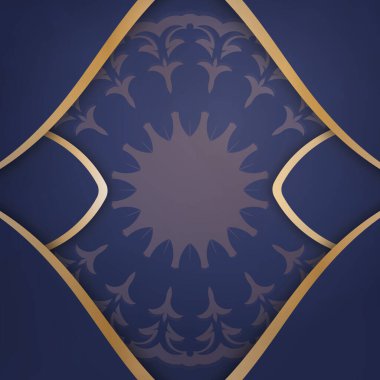 Kartvizit şablonu koyu mavi ve karakteriniz için soyut altın desenli..