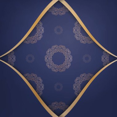 Koyu mavi bir kartvizit şablonu ve bağlantılarınız için Hint altınları..