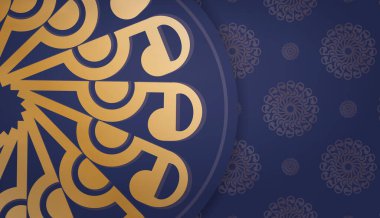 Soyut altın desenli koyu mavi arkaplan ve logo veya metin için yer