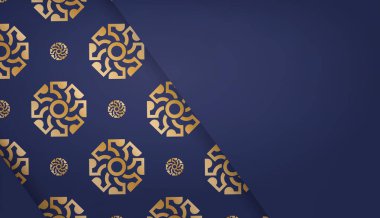 Metin altında tasarım için Yunan altın süslemeleri bulunan koyu mavi arkaplan