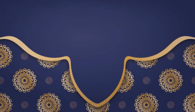 Yunan altın desenli koyu mavi arkaplan ve logo veya metin için yer