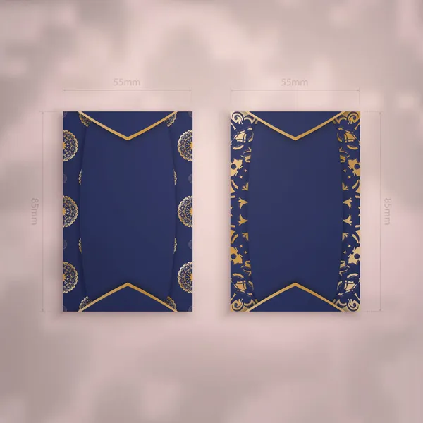 あなたの連絡先のための抽象的な金の装飾と濃い青の名刺テンプレート — ストックベクタ