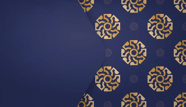 Ciemnoniebieskie Tło Abstrakcyjnymi Złotymi Ozdobami Przestrzenią Logo — Wektor stockowy