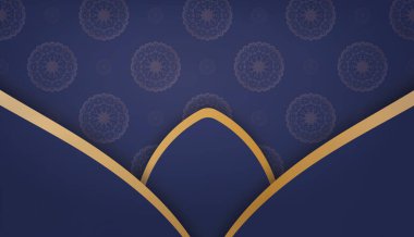 Logonuzun altında tasarım için soyut altın süslemeli koyu mavi pankart şablonu