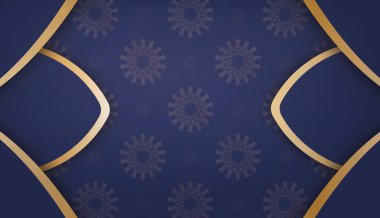 Logonuz veya metniniz altında tasarım için soyut altın süslemeli koyu mavi pankart şablonu