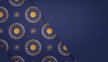 Soyut altın desenli koyu mavi pankart şablonu ve logo alanı