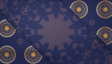Soyut altın desenli koyu mavi pankart şablonu ve logo veya metin için yer