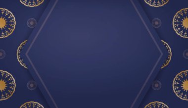 Koyu mavi afiş şablonu Hint altınları ve logo alanı