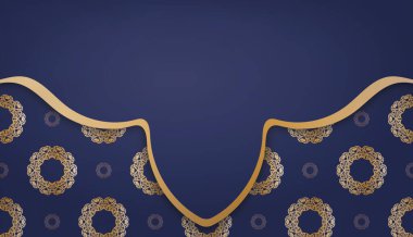 Lükslü altın süslemeli koyu mavi pankart şablonu ve metin için yer