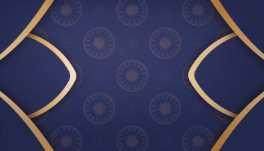 Metin altında tasarım için lüks altın süslemeli koyu mavi pankart şablonu