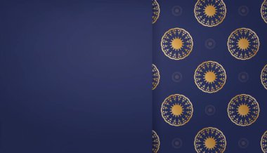 Metnin altında mandala altın desenli koyu mavi pankart şablonu