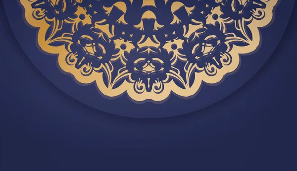 Plantilla Banner Azul Oscuro Con Adorno Mandala Oro Lugar Para — Archivo Imágenes Vectoriales