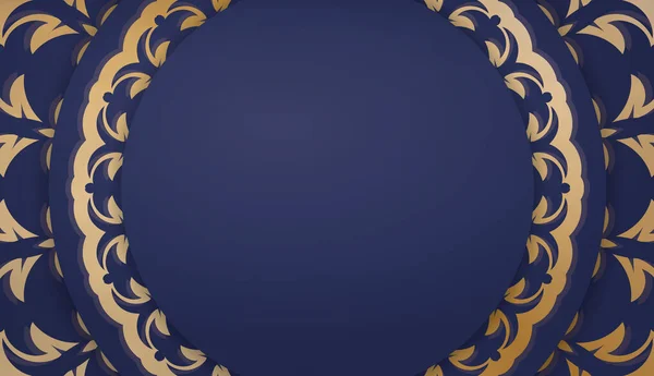 Dark Blue Banner Template Luxury Gold Pattern Design Text — Stock Vector