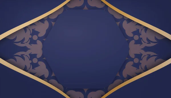 Темно Синий Шаблон Баннера Винтажным Золотым Орнаментом Дизайна Вашим Логотипом — стоковый вектор