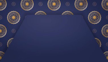 Logo tasarımı için klasik altın süslemeli koyu mavi pankart şablonu