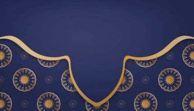 Eskimiş altın süslemeleri ve logo alanı olan koyu mavi pankart şablonu