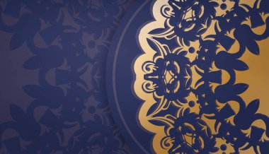 Eskimiş altın süslemeleri ve logo veya metin için alanı olan koyu mavi pankart şablonu