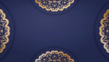 Eskimiş altın süslemeleri ve logonuz için alanı olan koyu mavi pankart şablonu