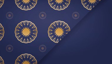 Eskimiş altın desenli koyu mavi pankart şablonu ve logo alanı