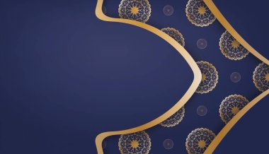 Eskimiş altın desenli koyu mavi pankart şablonu ve logo veya metin için yer