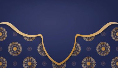 Metnin altında tasarım için soyut altın süslemeli koyu mavi pankart