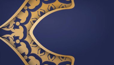 Soyut altın desenli koyu mavi pankart ve metnin altına