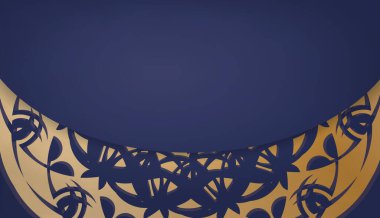 Soyut altın desenli koyu mavi pankart ve logonuz için boşluk