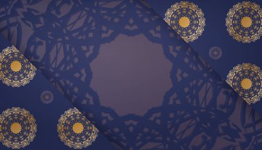 Metin altında tasarım için soyut altın desenli koyu mavi pankart