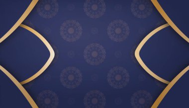 Antika altın süslemeleri ve metin için yeri olan koyu mavi bir afiş.