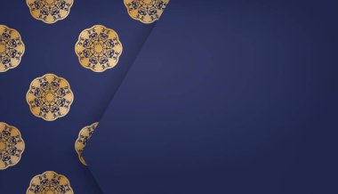 Antika altın süslemeleri ve metin için yeri olan koyu mavi bir afiş.