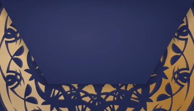 Antika altın desenli koyu mavi bayrak ve logonuz için yer