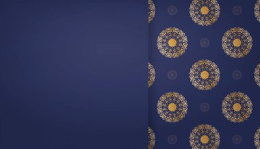 Koyu mavi bayrak Yunan altın desenli ve metninin altında