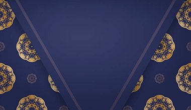 Logo tasarımı için Yunan altın desenli koyu mavi bayrak