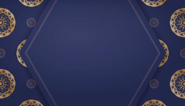 Logo ya da metin altında tasarım için lüks altın süslemeleri olan koyu mavi bir bayrak.