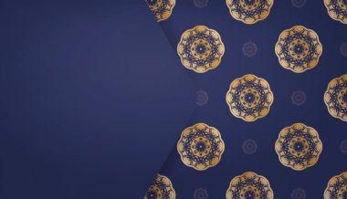 Lüks altın süslemeleri ve logo veya metin için alanı olan koyu mavi bir bayrak.