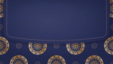 Lükslü altın süslemeleri ve logonuz için bir yeri olan koyu mavi bir bayrak.