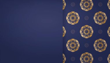 Lükslü altın süslemeleri ve logonun altında bir yeri olan koyu mavi bir bayrak.