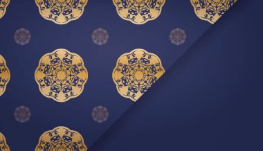 Lükslü altın süslemeleri ve logonun altında bir yeri olan koyu mavi bir bayrak.