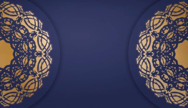 Metnin altında tasarım için lüks altın süslemeleri olan koyu mavi bir afiş.