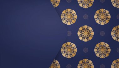 Logo tasarımı için klasik altın süslemeli koyu mavi pankart