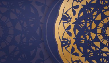 Logo veya metin tasarımı için klasik altın desenli koyu mavi pankart