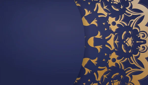 ロゴデザインの下でヴィンテージゴールド装飾とダークブルーのバナーテンプレート — ストックベクタ
